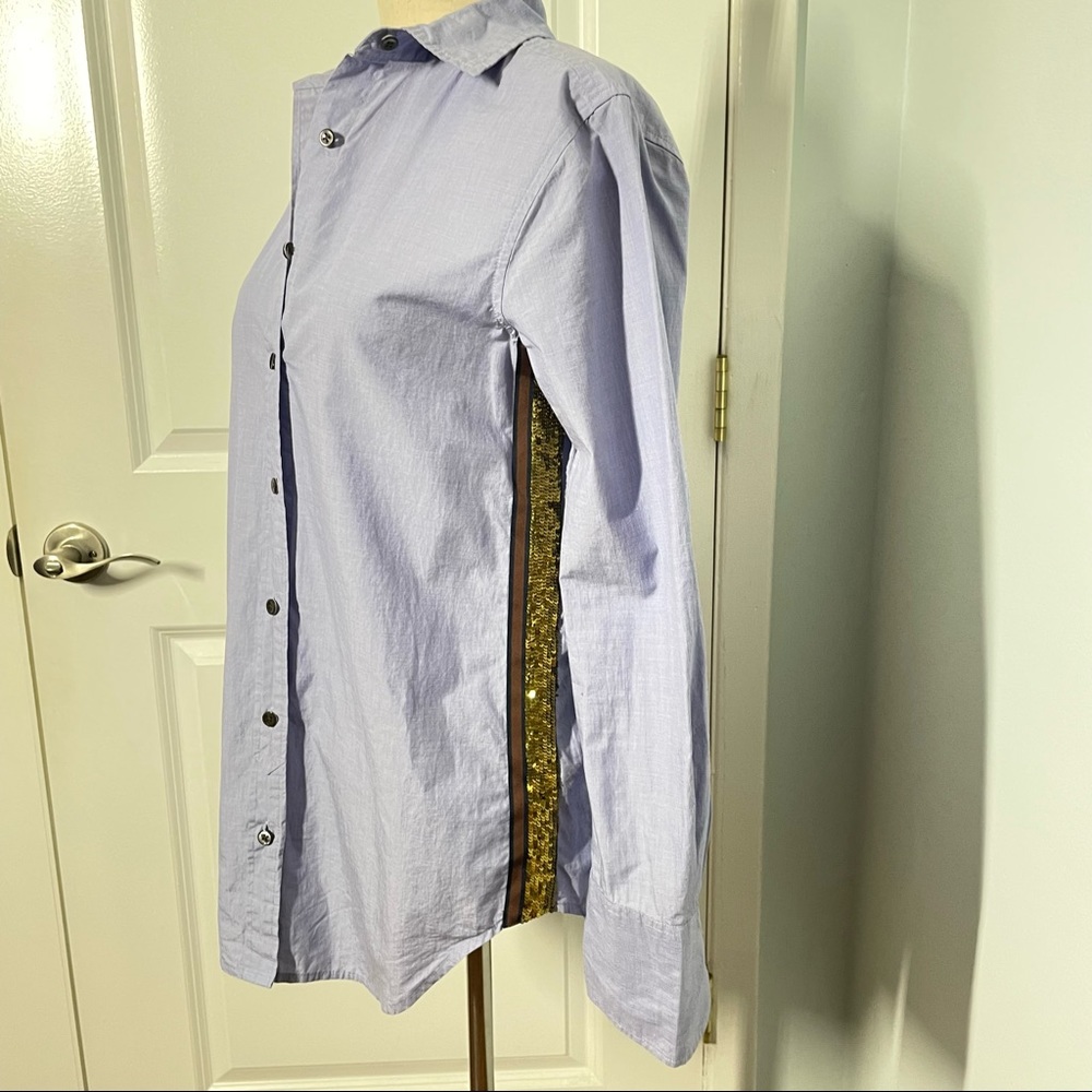 J Crew Classic Blue Button Down Shirt Side Sequins size 00 - Picture 7 of 10